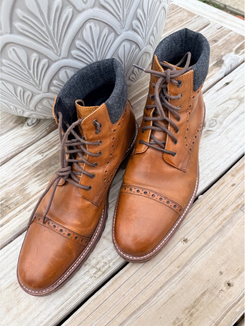 Johnston & Murphy J&M 1850 Karnes Cap Toe Leather Boots Brown Men’s 9.5 M
